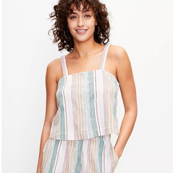🩰 NWT LOFT Beach Striped Button Tank - Picture 1 of 3